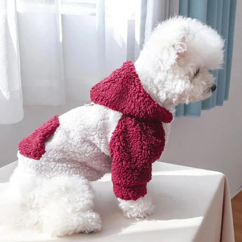 Fleece Dog Winter Hoodie With Harness Attachment