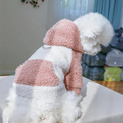 Fleece Dog Winter Hoodie With Harness Attachment